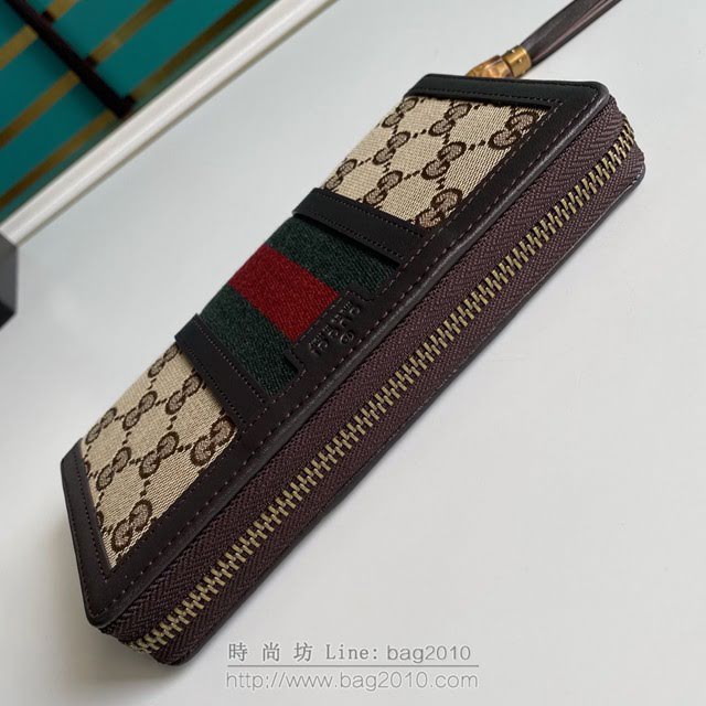 Gucci古馳包包 G家新款錢包 353651 古奇啡色杏布織帶拉鏈長款錢包 gdj1374